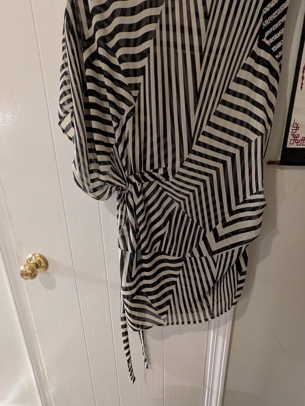 S-Twelve Black and White Striped Tie-Waist Blouse